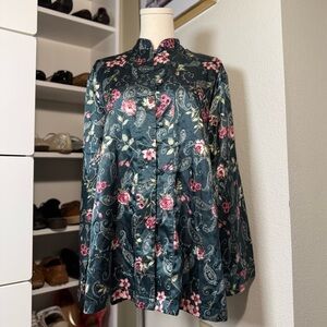Vintage Amanda Stewart Satin Japanese Style Women’s Green and Pink Pajama Set
